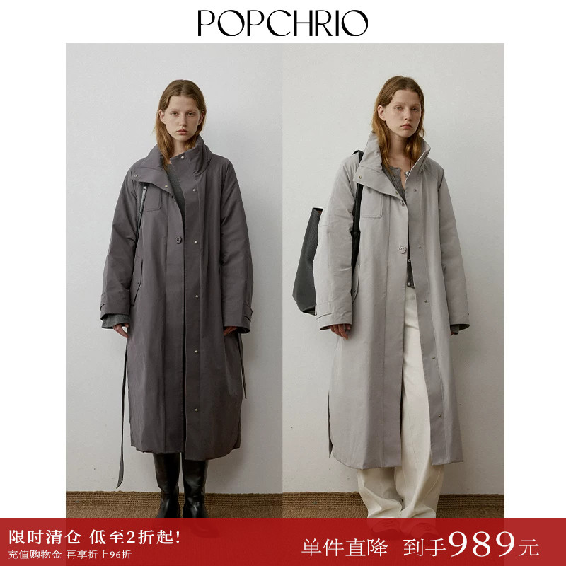 POPCHRIO复古收腰风衣羽绒服外套图片