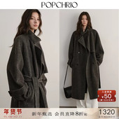 POPCHRIO欧可芮 100绵羊毛立领风衣型双面呢大衣保暖毛呢外套女