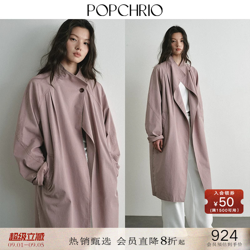 POPCHRIO立领廓形叠褶风衣图片
