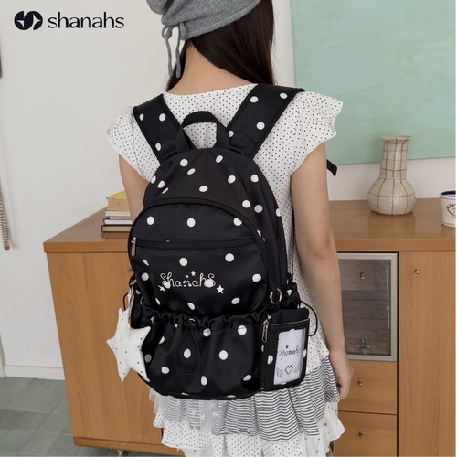 shanahs韩系波点双肩包女2026新款小众学生书包通勤旅行轻便背包