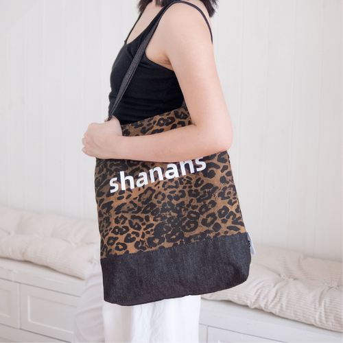shanahs豹纹帆布包秋冬单肩大容量包包原创设计感通勤上课托特包