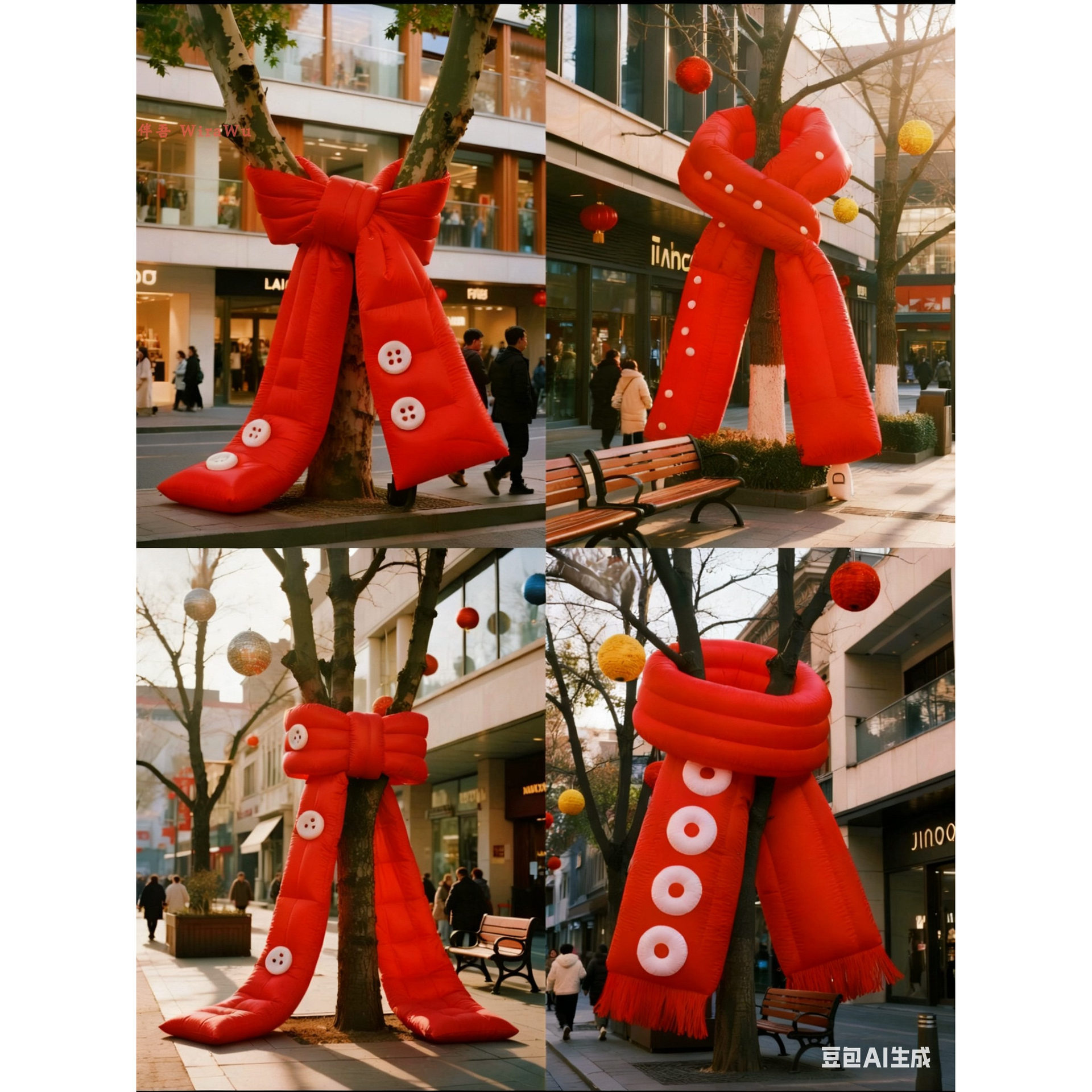 2026新年大树充气围巾气模定制商业街树木装饰景区创意网红打卡品