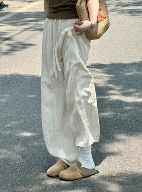 巨好看的天丝亚麻裤女士2026新款夏日遛弯裤大尺码胖mm显瘦阔腿裤