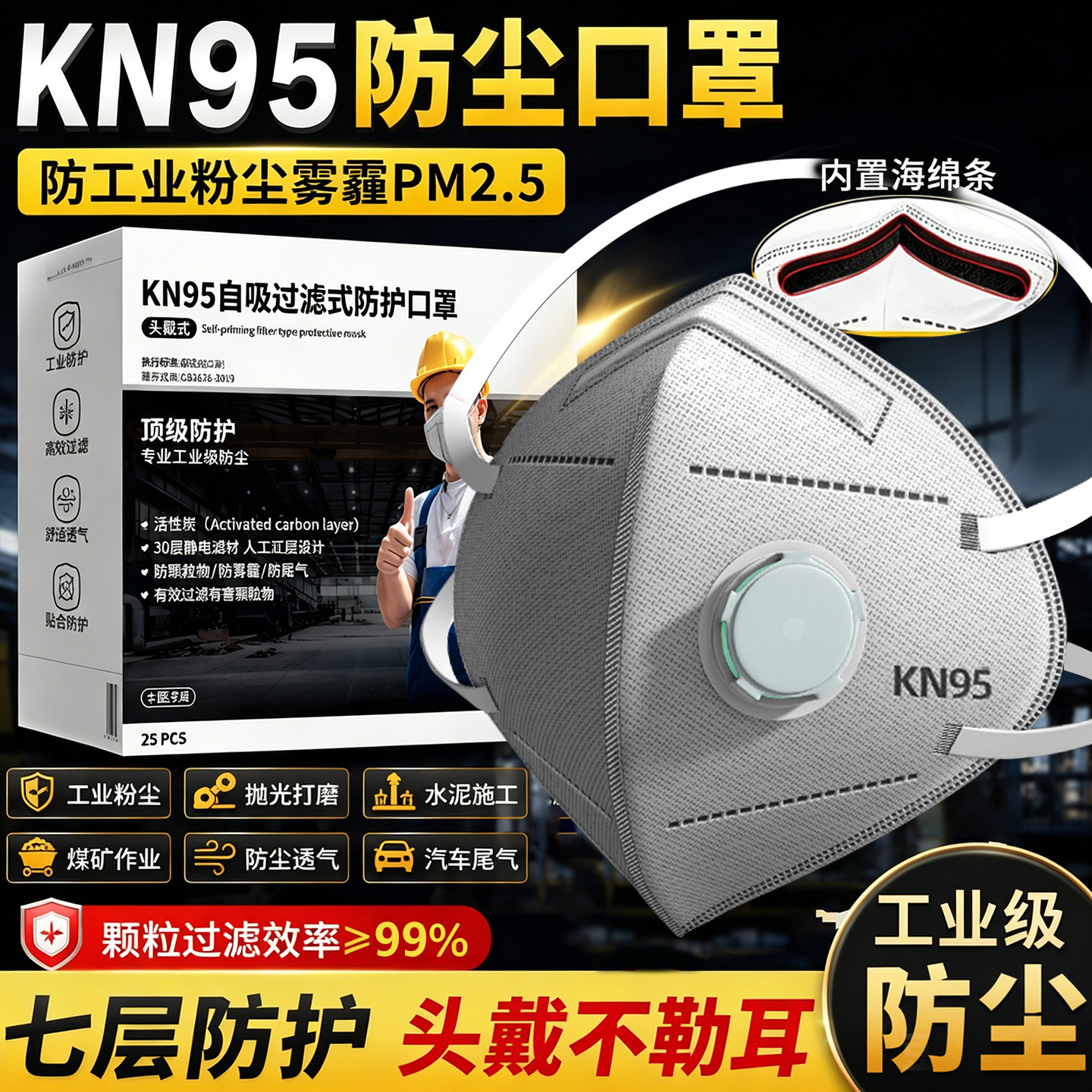 防尘重度粉尘口罩头戴式易呼吸n95防工业粉尘防尘肺防雾霾活性炭