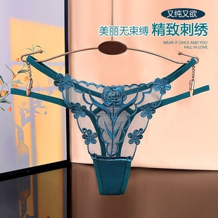 内裤女锦纶丁字裤免脱激情诱惑柔软舒适刺绣镂空大码低腰半透TT裤