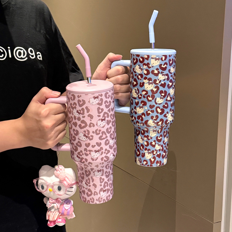 大容量可爱卡通保温杯子冰霸杯带手柄便携咖啡杯高颜值水杯冬天