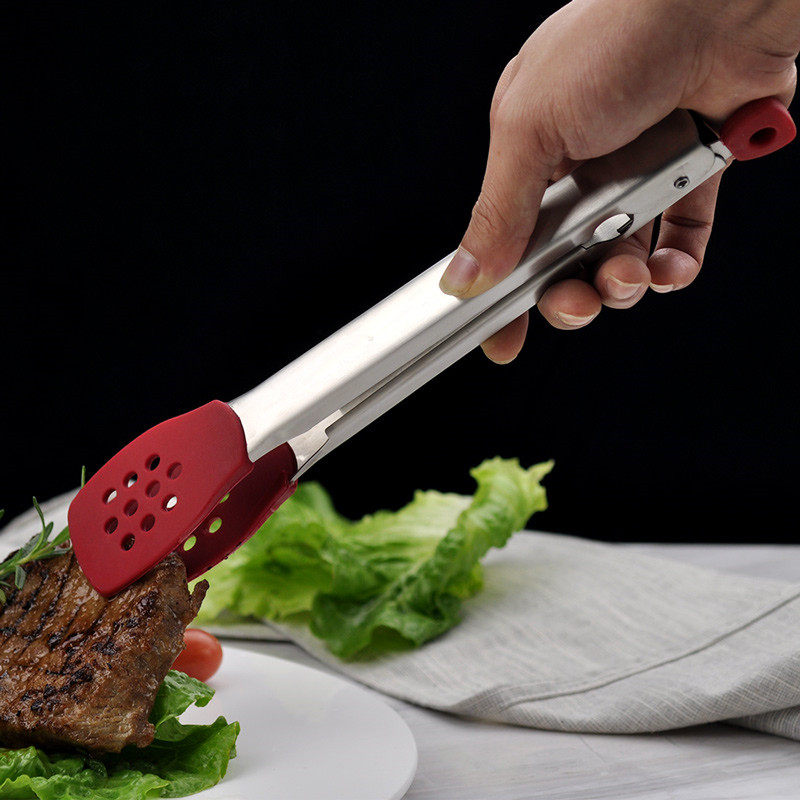 304不锈钢硅胶烤肉夹子厨房加长防烫食品夹煎牛排烧烤夹面包夹菜