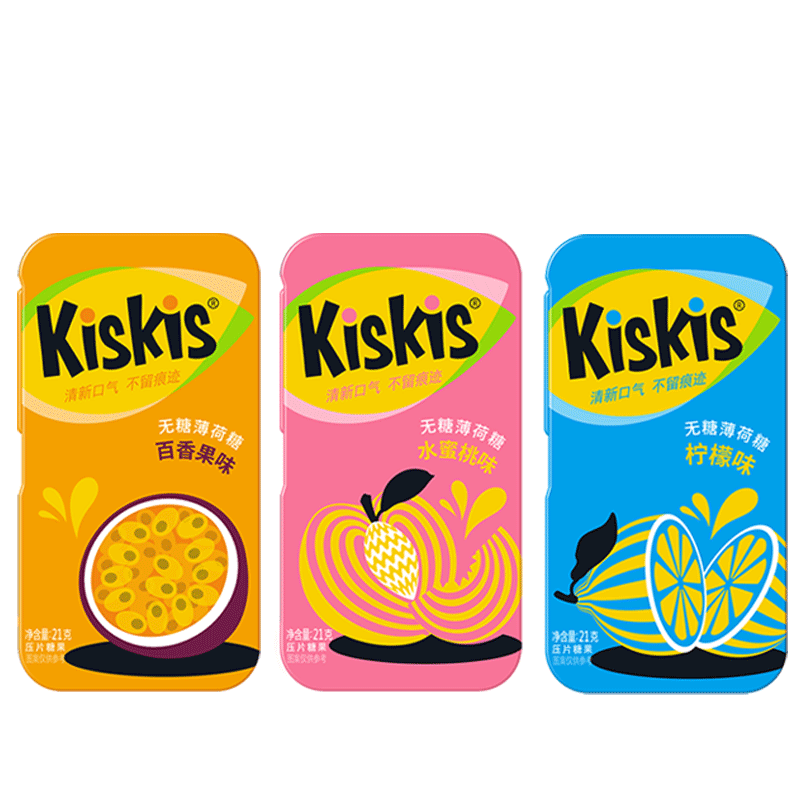 3盒kiskis酷滋无糖薄荷糖