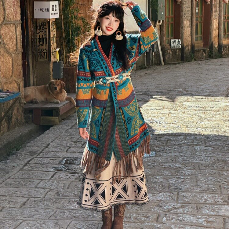 复古开衫毛衣外套旅游穿搭