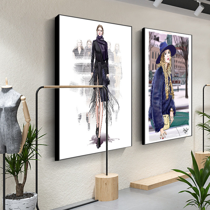 服装店装饰画女装店橱窗挂画轻奢风人物美女时尚个性墙面背景画