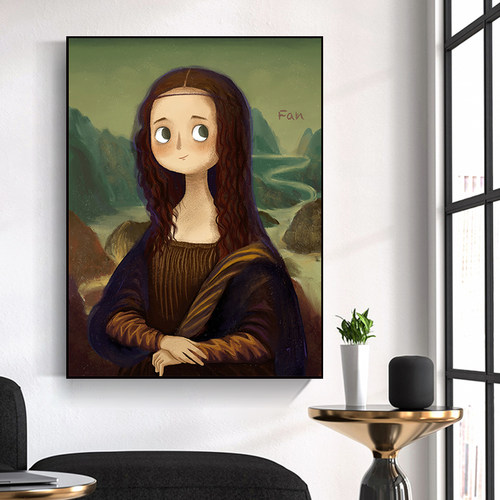 蒙娜丽莎装饰画世界名画人物画像挂画卡通创意小众壁画玄关墙画