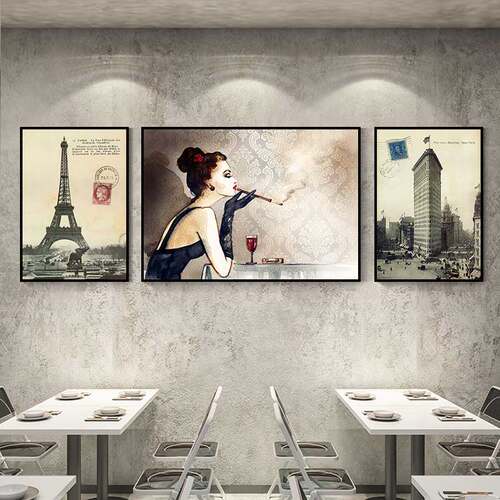 复古餐厅装饰画洋酒美女怀旧音乐吧酒吧酒馆挂画个性艺术创意壁画