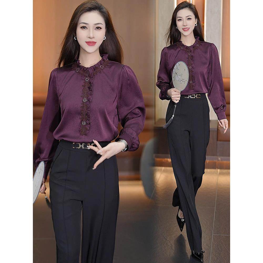 时尚套装女2026春季新款洋气显瘦时髦长袖衬衫阔腿裤气质两件套潮