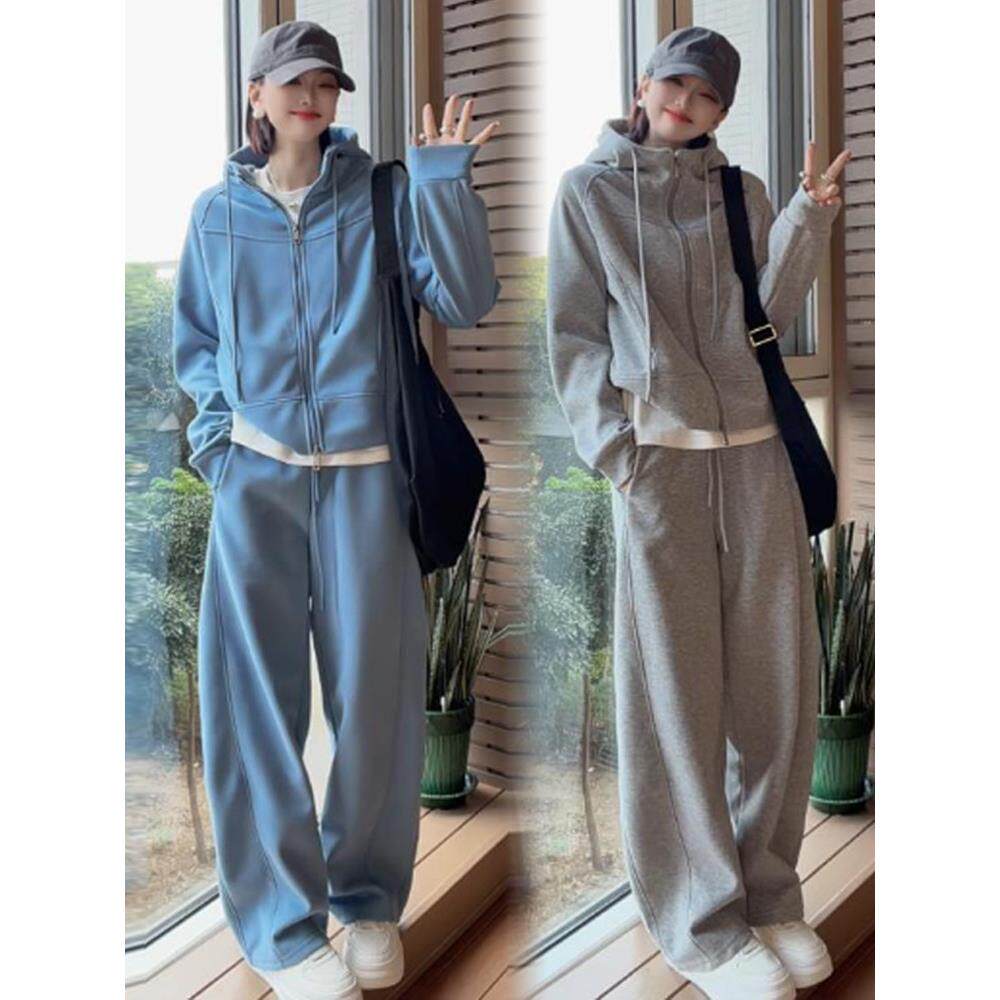 休闲运动套装女2026春季新款洋气宽松连帽开衫卫衣阔腿裤两件套潮