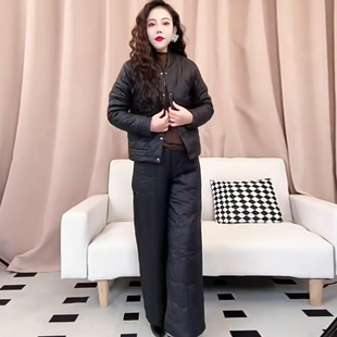 妈妈装棉服套装女冬2025立领新款百搭时尚小个子减龄阔腿裤套装潮