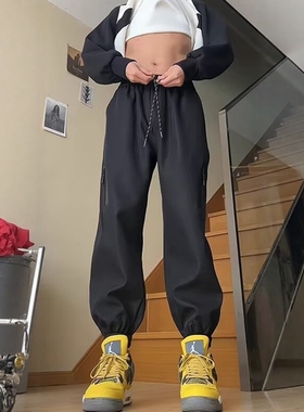 黑色防风防水束脚冲锋裤男款美式机能三防速干搭配马丁靴裤子秋季