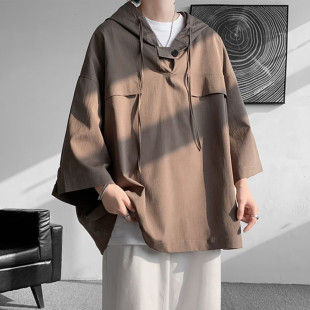 夏季男装连帽短袖t恤男大码七分袖薄款卫衣男款夏装运动上衣服潮