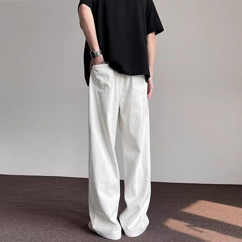 白色牛仔裤男直筒宽松微喇显瘦长裤秋季垂感阔腿裤美式高街裤子潮