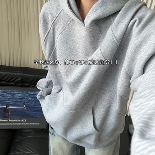 黑色重磅解构拼接卫衣男款秋季潮牌痞帅硬挺连帽衫高级感痞帅外套