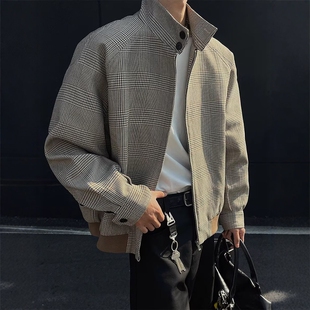 2025春装老钱风千鸟格哈灵顿休闲夹克短宽版型外套男高端cleanfit