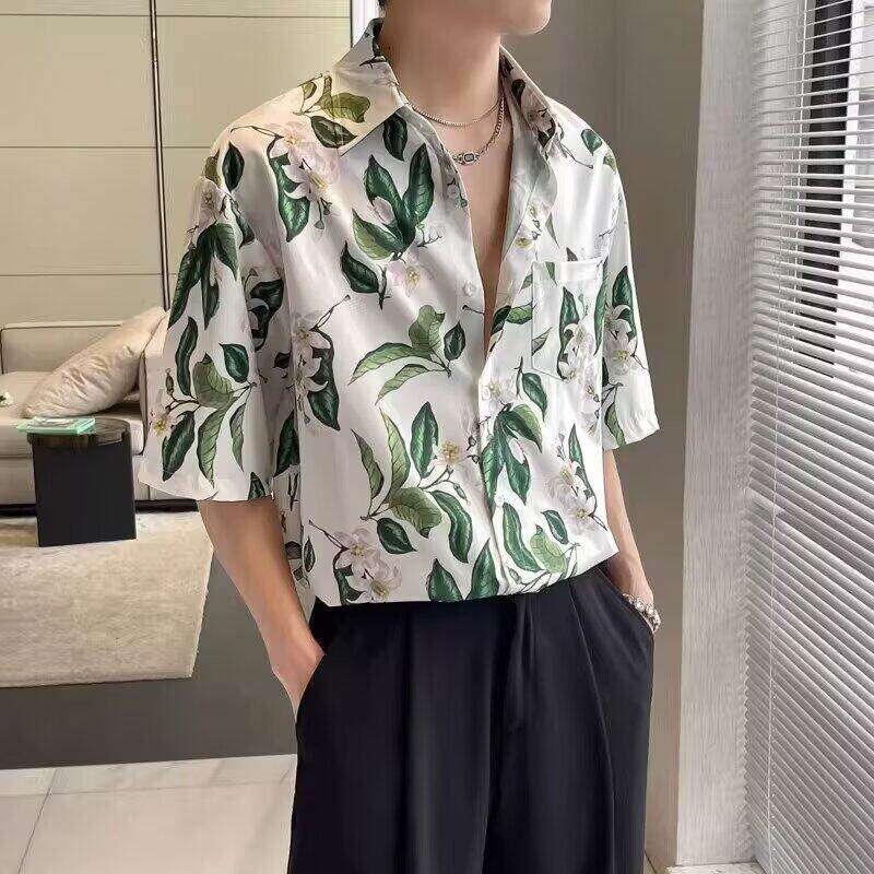 ins港风大码痞帅夏季胖子花衬衫