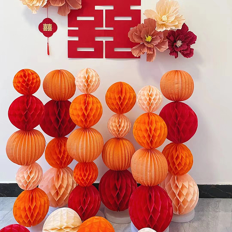 拉花蜂窝球立柱套装结婚用品