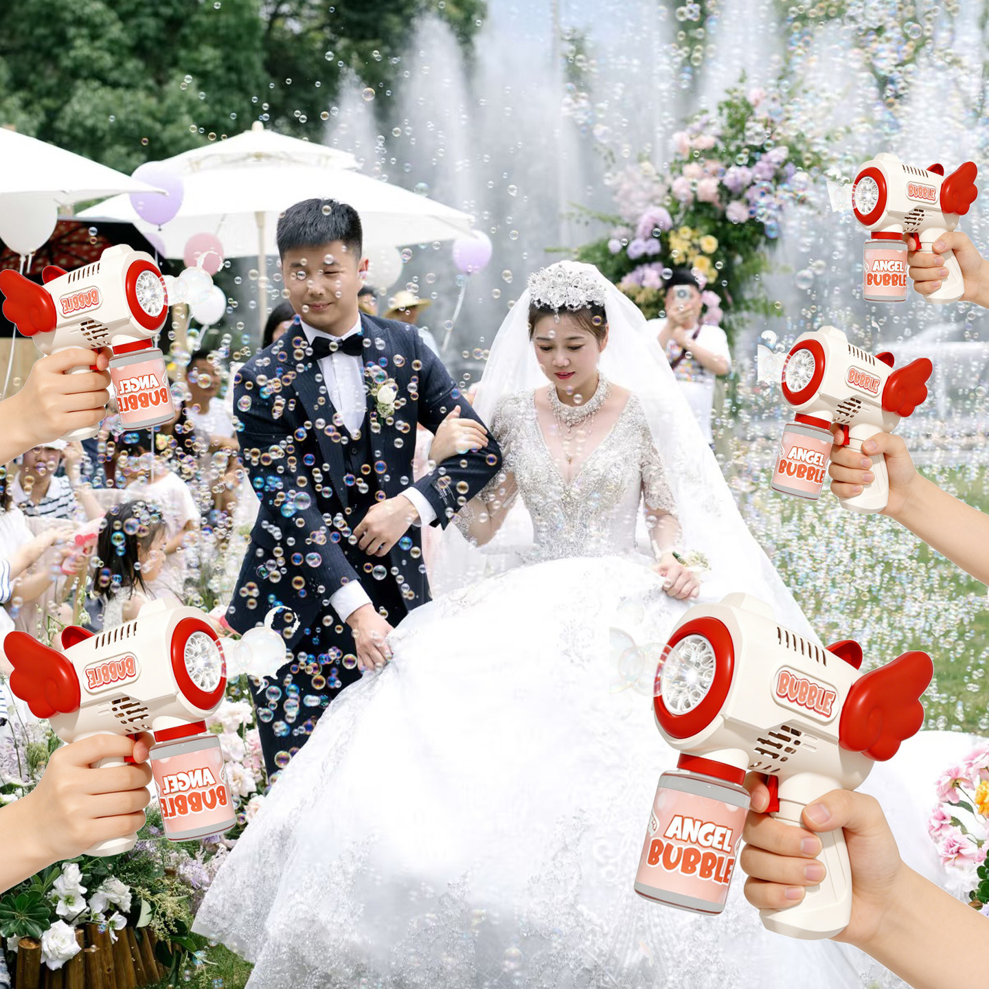 结婚泡泡机拍照户外草坪婚礼手持吹泡泡枪伴娘团摄影接亲氛围道具