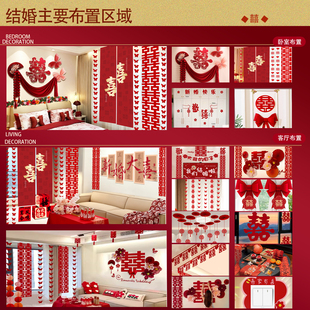 婚房布置套装结婚晨袍卧室婚礼男方女方出嫁新房全屋客厅吊顶装饰