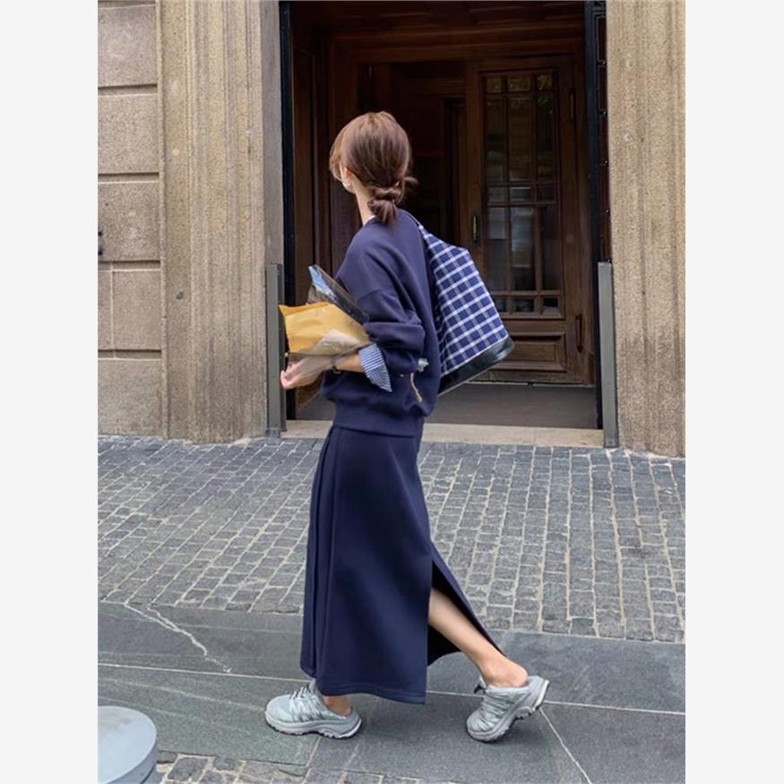 藏青色休闲运动套装女春秋卫衣两件套绝美高级感女人味韩风chic