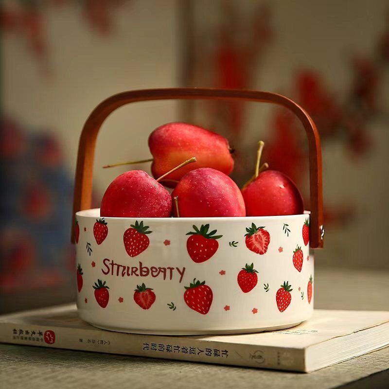 中式陶瓷果篮大号手提糖果水果盘家用零食点心盘干果盒婚庆糕点盘