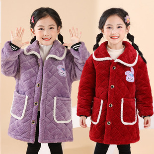 2023新款冬季儿童保暖衣三层加绒加厚罩衣女童洋气外套家居服