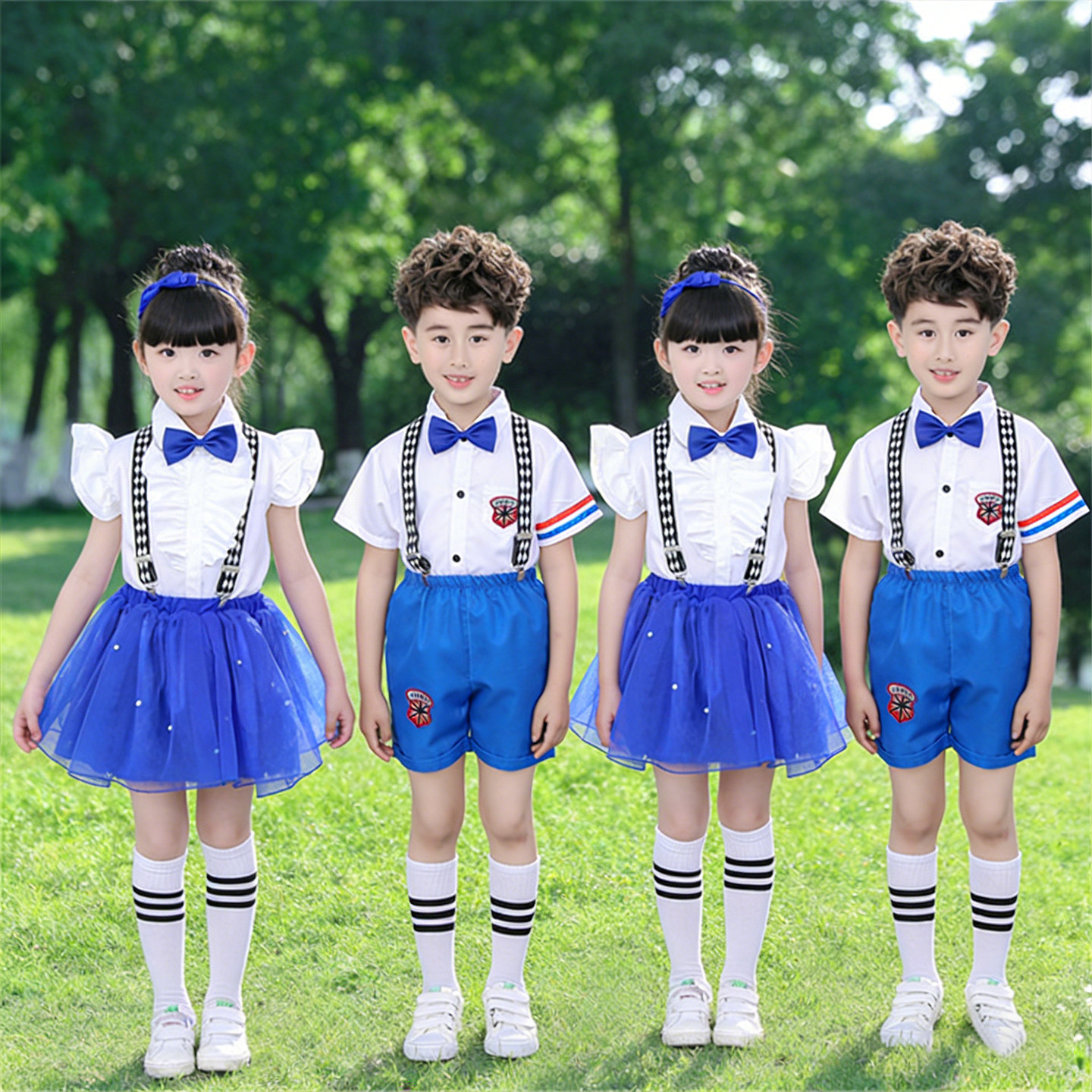 六一儿童节表演服背带裤男童幼儿园合唱团朗诵小学生合唱演出服装