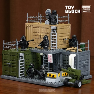 军事集装箱场景武器装备库三角洲特种兵积木人仔拼装积木玩具模型
