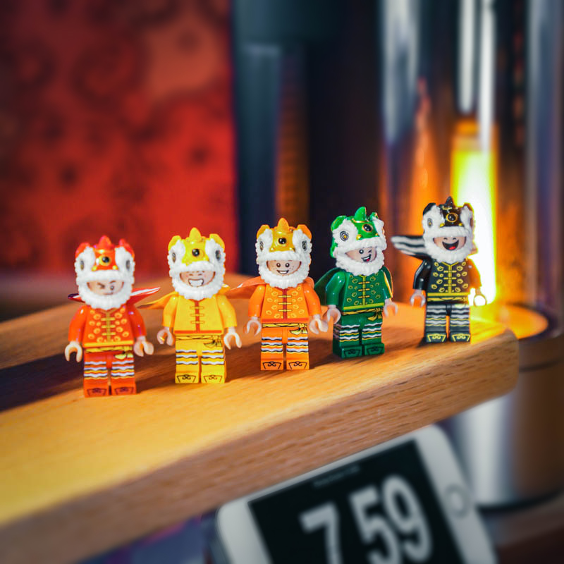 舞狮新年彩色积木人仔抽抽乐第三方限定新品潮玩公仔拼搭玩具