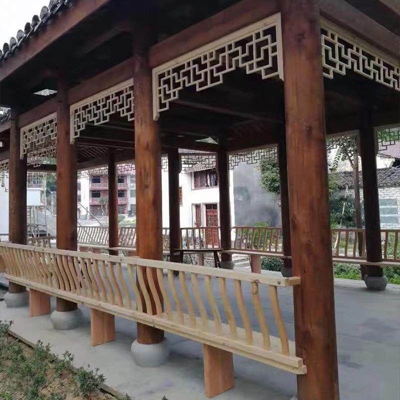 高档美人靠栏杆长廊凉亭座椅菠萝格柳桉木质s弯仿古吴王靠户外靠