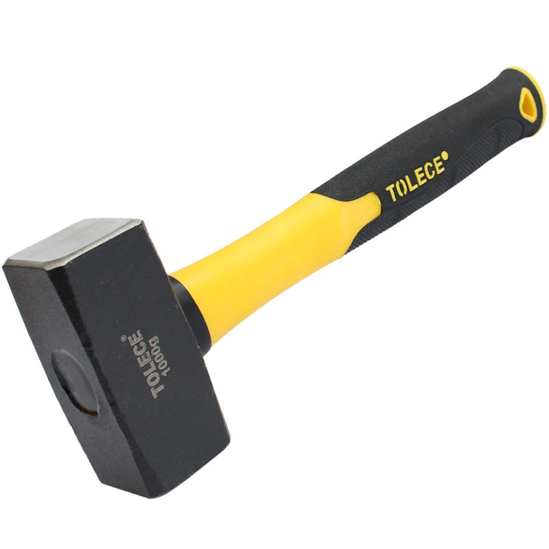 纤维柄石工锤高碳钢 重型方头锤榔头锤子1000g 铁锤砸墙拆墙工具