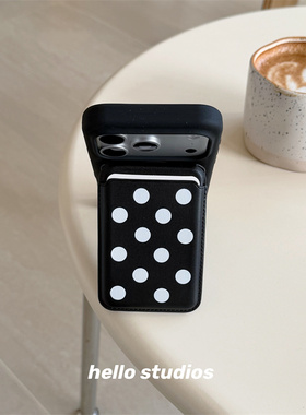 hello studios黑波点磁吸卡包支架手机壳适用苹果17promax新款iPhone16PRo/14pro壳15/13/17pro