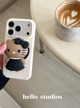 hello studios韩系小香风磁吸支架手机壳适用苹果17promax新款iPhone16PRo/14pro液态壳15/13