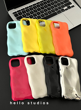 hello studios简约马卡龙糖果色褶皱适用11苹果14promax情侣手机壳iPhone14pro新款13PRO全包13软12