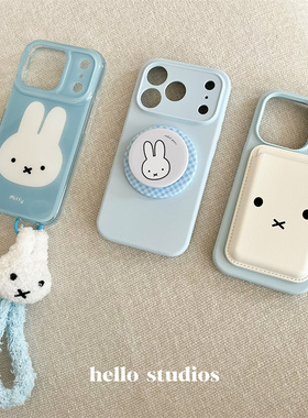 hello studios可爱蓝色系米菲毛绒手机壳适用苹果17promax新款iPhone16PRo/14pro壳15/13
