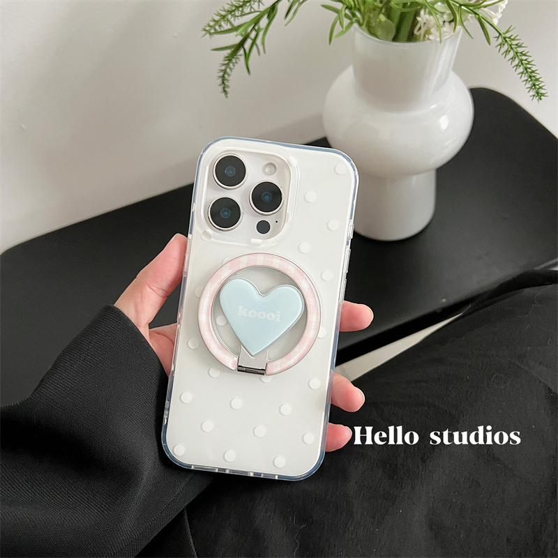 hello studios简约白色波点爱心磁吸支架手机壳适用13苹果16promax新款iPhone15PRO全包15保护套14pro双层壳