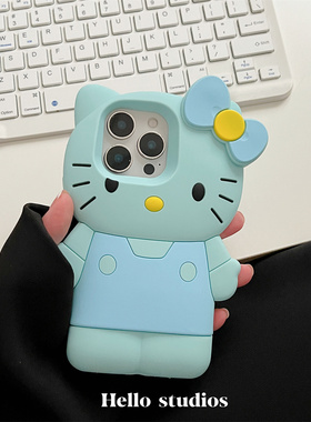 hello studios可爱小清新绿色蝴蝶结kitty手机壳适用13苹果16promax新款iPhone15PRO/14pro防摔16硅胶12