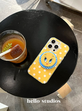 hello studios韩系黄色波点崔迪磁吸支架手机壳适用13苹果16promax新款iPhone15PRo/14pro液态硅胶壳
