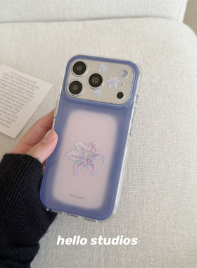 hello studios复古蓝色花花双层手机壳适用苹果17promax新款iPhone16PRo壳15/17pro