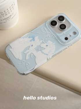 hello studios小清新蓝色蝴蝶结小马手机壳适用苹果17promax新款iPhone16PRo/14pro壳15/17pro