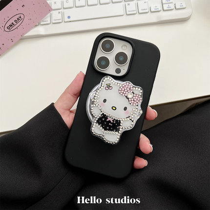hello studios甜酷钻钻Kitty磁吸支架手机壳适用13苹果16promax新款iPhone15PRo/14pro液态硅胶壳