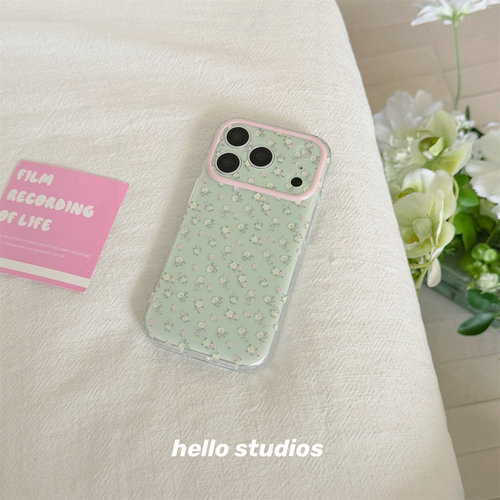 小清新ins绿色碎花双层手机壳