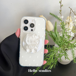 hello iPhone15PRO全包13保护套14pro双层壳 studios高级感磁吸波点Kitty支架手机壳适用16苹果17promax新款
