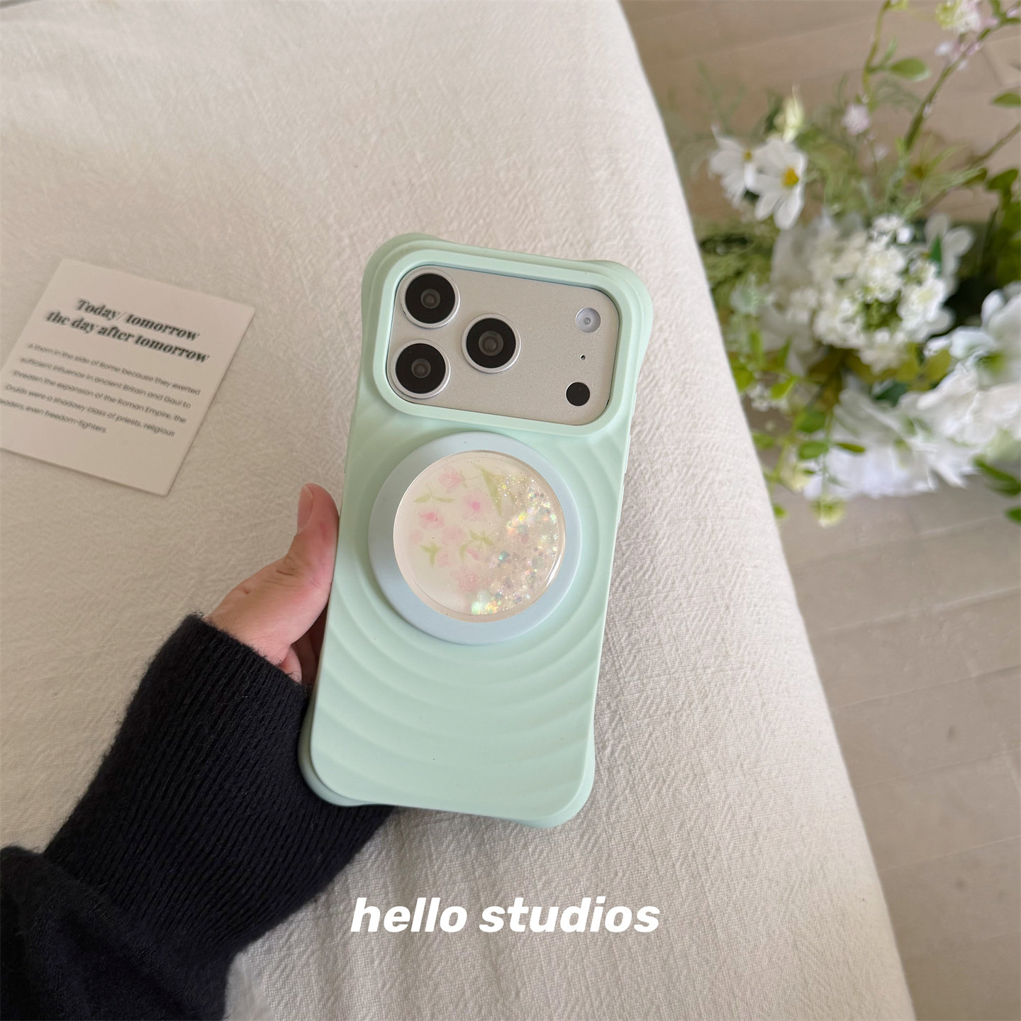 hello studios液态硅胶薄荷绿波漾磁吸手机壳适用苹果17promax新款iPhone16pro/17pro