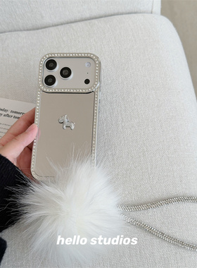 hello studios高级感小马水钻镜面挂绳手机壳适用苹果17promax新款iPhone16PRo/14pro壳15/17pro